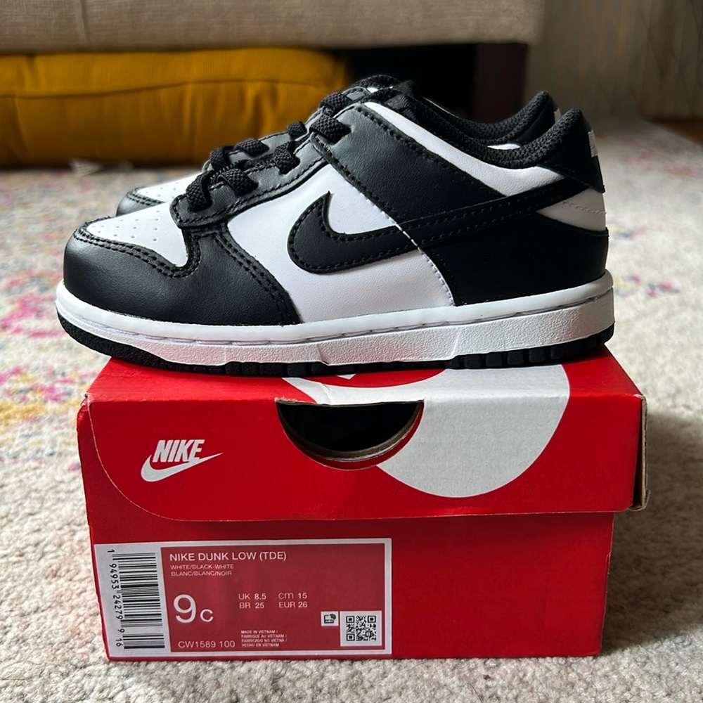 Nike Dunk Low TD Size 9c Toddler Baby Panda Black White